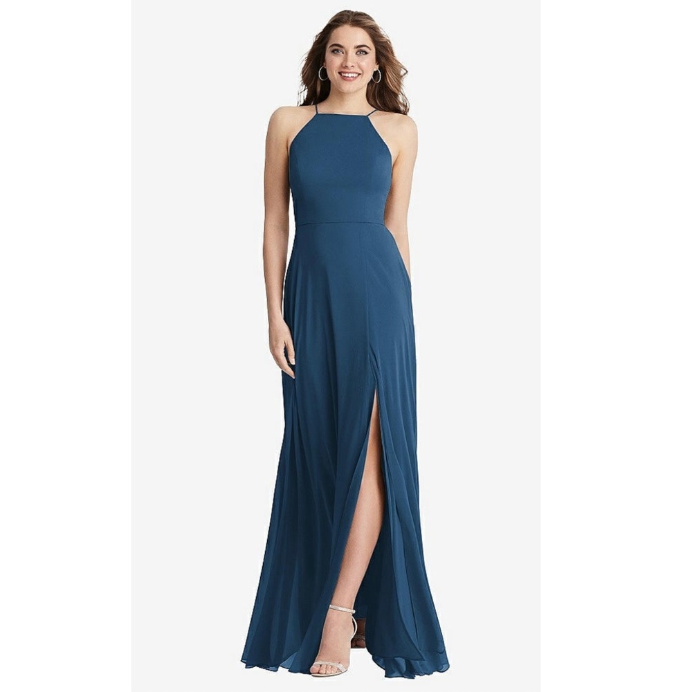 Lovely: HIGH NECK CHIFFON MAXI DRESS WITH FRONT SLIT (NWT)